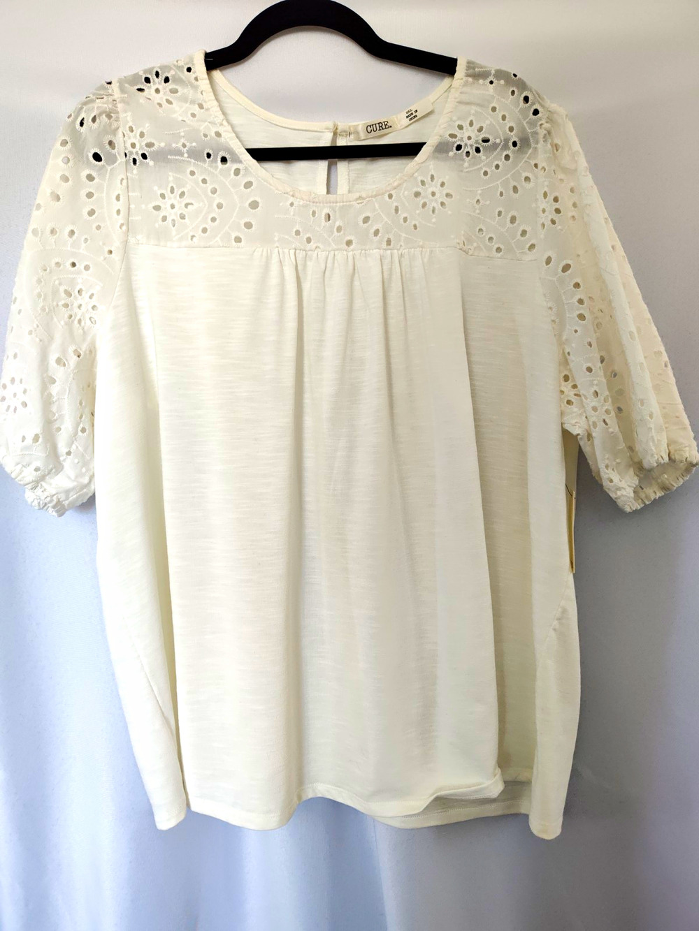 Cure Women's Short Sleeve White Embroidered Eyelet Blouse NWT Size 2XL
